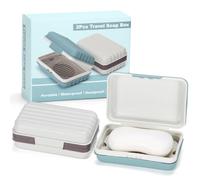 Alyvisun 2 Pezzi Porta Saponetta da Viaggio con Coperchio, Porta Sapone Portatile, Portasapone da Viaggio con Fondo Rialzato, Impermeabile e Antivivolo per Doccia, Esterno（Verde + Grigio）