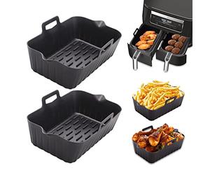 Alyvisun 2 Pezzi Teglie Friggitrice ad Aria Riutilizzabili, Contenitori Silicone Doppio Cestello Accessori per Air Fryer, Forno, Microonde - Nero 17.5 x 12 x 6 cm