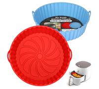Alyvisun 2PCS Teglie Friggitrice Ad Aria Silicone, 20cm Girare Accessori Contenitori per Friggitrice, Cestello Friggitrices Resistente al Calore Riutilizzabile (Rosso+Azzurro Cielo)