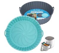 Alyvisun 2PCS Teglie Friggitrice Ad Aria Silicone, 20cm Girare Accessori Contenitori per Friggitrice, Cestello Friggitrices Resistente al Calore Riutilizzabile (Grigio+Blu)