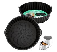 Alyvisun 2PCS Teglie Friggitrice Ad Aria Silicone, 20cm Girare Accessori Contenitori per Friggitrice, Cestello Friggitrices Resistente al Calore Riutilizzabile (Nero)