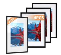 Alyvisun 4 Pack A4 Cornici, Cornice Foto A4 Display Pictures 14x20 cm con Passepartout o 19,7x22,6 cm senza Passepartout, Cornice Foto Orizzontale e Verticale per Muro o Tavolo, Nero