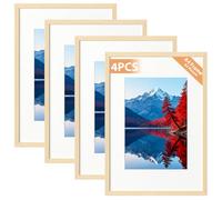 Alyvisun 4 Pack A4 Cornici, Cornice Foto A4 Display Pictures 14x20 cm con Passepartout o 19,7x29,3 cm senza Passepartout, Cornice Foto Orizzontale e Verticale per Muro o Tavolo, Tonalità di Legno