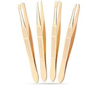 Alyvisun 4 Pezzi Pinzette Sopracciglia Professionale, Portatile Acciaio Inossidabile Pinzetta, Rivestimento Antiscivolo Progettazione, Pinzette di Precisione Adatto per Capelli Incarniti (Dorato)