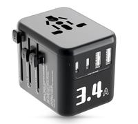 Alyvisun Adattatore Universale da Viaggio, con 2 Porte USB-C e 2 USB-A (5V 3,4A/17W), Tutto-in-Uno Presa Universale da Viaggio con Fusibile da 10A, Compatibile con Europa, USA, Regno Unito, AU, ecc