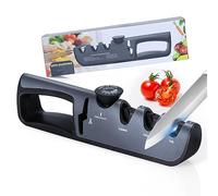 Alyvisun Affilacoltelli Professionale, Manuale 4 in 1 Affilacoltelli, Manico Ergonomico e Base Antiscivolo, per Affilare Coltelli da Cucina, Forbici ect (Nero)