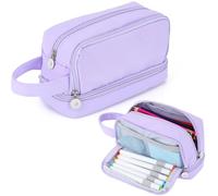 Alyvisun Astuccio Scuola, Astuccio di Grande Capacità con 3 Scomparti per Bambina Ragazzo, Astuccio Portapenne Organizer Resistente Pencil Case con Maniglia per Scuola e Ufficio (Viola)