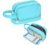 Alyvisun Astuccio Scuola, Astuccio di Grande Capacità con 3 Scomparti per Bambina Ragazzo, Astuccio Portapenne Organizer Resistente Pencil Case con Maniglia per Scuola e Ufficio (Blu)