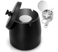 Alyvisun Cestino del Desktop, Contenitore per Cenere con Coperchio e Posa Portatile, Anti-Odore & Antivento, per Esterni, Ufficio, Decorazione Domestica, Nero [10 * 9 * 10 cm]