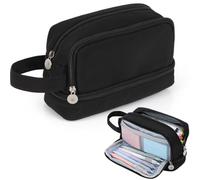 Alyvisun Grande astuccio, nero con 3 scomparti, per ragazzi e ragazze, organizer portatile per cancelleria con manico, per scuola o ufficio
