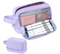 Alyvisun Grande Capacità Astuccio Scuola, Astuccio Portapenne Portatile con 5 Scomparti e Maniglia per Bambino e Adulti, Pencil Case Astucci Multifunzionale per la Scuola e l'Ufficio (Viola)