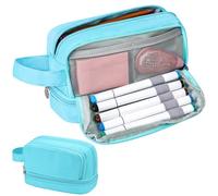 Alyvisun Grande Capacità Astuccio Scuola, Astuccio Portapenne Portatile con 5 Scomparti e Maniglia per Bambino e Adulti, Pencil Case Astucci Multifunzionale per la Scuola e l'Ufficio (Blu)