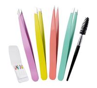 Alyvisun Multicolore Acciaio Inossidabile Pinzetta Sopracciglia, Pinzette Sopracciglia Professionale, Rivestimento Antiscivolo Strutturato, Adatto per Capelli Incarniti Homini e donne (5 Pcs)