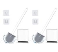 Alyvisun Scopino WC Silicone, [Asciugatura Rapida e Pulizia Profonda] Spazzolino Bagno WC con Supporto, Antigraffio Spazzola WC a Parete e in Piedi, Bianca (Confezione da 2)