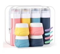 Alyvisun Set di 14 bottiglie da viaggio in silicone per articoli da toeletta, bottiglie da viaggio ricaricabili da 100 ml, barattoli per crema da 30 ml con misurini e custodia, contenitori per