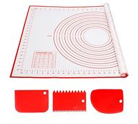 Alyvisun Spianatoia per Impastare Silicone, 70 x 50 cm Tappetini Stendipasta Antiscivolo Tappetino Silicone Riutilizzabile Cucina Accessori Per Biscotti, Impasti, Pizza (Rosso + 3 Raschietti)