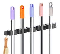 Alyvisun Supporto per scope, 5 slot e 2 ganci, montaggio a parete, in acciaio inox, per giardino, bagno e garage, per riporre gli attrezzi - grigio