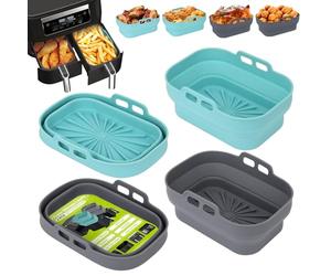 Alyvisun Teglia per Friggitrice ad Aria, 4 Pezzi Stampi Silicone Air Fryer Riutilizzabile Contenitore Teglie Friggitrice Aria Contenitori Cestello Vaschette per Airfryer, Forno, Microonde (Blu+Grigio)