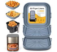 Alyvisun Teglie in Silicone per Friggitrice ad Aria, 3 Pezzi Teglia Cestello Accessori per Air Fryer Contenitori Riutilizzabile Quadrato Tappetino Stampi Per Airfryer, Microonde, Forno (Grigio)