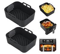 Alyvisun Teglie per Friggitrice ad Aria, 2 Pezzi Riutilizzabili Contenitori per Friggitrice ad Aria Istantanea per Cestelli da 7,5L, 9L e 9,5L, Accessori di Cottura Antiaderenti (Nero)