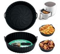 Alyvisun Teglie per Friggitrice ad Aria, 2 Pezzi Teglia Silicone per Air Fryer Contenitori Cestello Riutilizzabile Rotondo Tappetino Stampi Per Airfryer, Microonde, Forno (Nero)