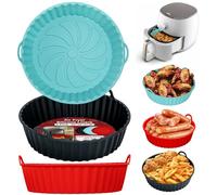 Alyvisun Teglie per Friggitrice ad Aria, 3 Pezzi Teglia Silicone per Air Fryer Contenitori Cestello Riutilizzabile Rotondo Tappetino Stampi Per Airfryer, Microonde, Forno (Rosso+Nero+Blu)