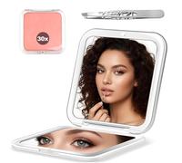 Alyxen Specchio Ingrandimento 30X, Glasso da Viaggio Pieghevole, Doppia Faccia con Ingrandimento 1X e 30X, Riflesso Perfetto per Trucco, Modello Compatto Tascabile, Accessorio Bellezza Portatile