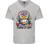 Alza Il Volume Cuffie DJ Monkey Musica T-Shirt In Cotone A V Per Uomo