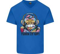 Alza Il Volume Cuffie DJ Monkey Musica T-Shirt In Cotone A V Per Uomo