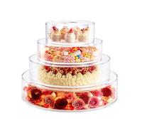 Alzata decorativa per torte, LED, alzata per dessert, 4 pezzi | Robusta struttura in acrilico con luce LED integrata a batteria, resistente ai graffi, liscia per feste di nozze e nascite