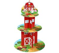 Alzata per cupcake a 3 livelli a tema fattoria con animali, supporto per torte in cartone, torre da dessert in stile fattoria, vassoio da portata per feste in fattoria, compleanni, baby shower