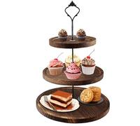Alzata per Cupcake a 3 Livelli, Supporto per Torta a 3 Piani in Legno, Espositore per Dolci, Alzatina per Antipasti da Tavolo con Manico in Metallo per Feste di Compleanno, Matrimoni, Feste di Natale