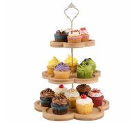 Alzata per Cupcake a 3 Livelli, Supporto per Torta in Legno, Espositore per Dolci a 3 Piani, Alzatina per Antipasti da Tavolo con Manico in Metallo per Feste di Compleanno, Matrimoni, Feste di Natale