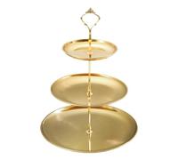 Alzata per cupcake a 3 ripiani, in acciaio inox, riutilizzabile, circolare, supporto per torte, supporto per torte (dorato)