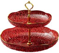 Alzata per Cupcake Trasparente A 2 Livelli - Elegante Vassoio per Servire Frutta E Dessert per Compleanni, Matrimoni, Decorazioni per La Casa E Intrattenimento - Piatto Red 2 Tier