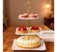 Alzata per torta a 3 piani con 1 accessorio, set di piatti per servire dolci. Adatto per compleanni, feste, tè pomeridiano. Disponibile in nero e bianco, adatto per uso quotidiano, può contenere snack