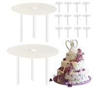 Alzata per torta, set di 2 piatti per torte con 6 tasselli in plastica, supporto per torte per matrimoni e feste di compleanno (trasparente, 16/20 cm)