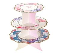 Alzata per torte floreale riutilizzabile, decorazione per feste del tè pomeridiano, reversibile, in carta, a 3 livelli, double-face, usa e getta, per compleanni, matrimoni, festa della mamma, baby