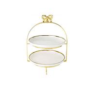 Alzata per torte Supporto for torta a 2 livelli con maniglie in arco Tavolo da dessert in ceramica multicolore Tavolo creativo Display della torta Stand Pomeriggio Piatto di frutta del tè Alzata per c