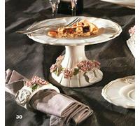 Alzata piatto con piede per torte da tavola in Porcellana Capodimonte italiana
