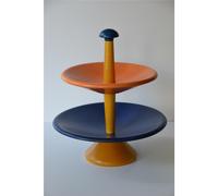 Alzata porta Frutta in legno di tiglio due Piani diametro 30x h34 cm legno Blu e Arancio arancio