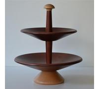 Alzata porta Frutta in legno di tiglio due Piani diametro 30x h34 cm legno Mogano Naturale marrone