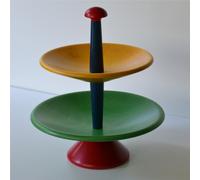 Alzata porta Frutta in legno di tiglio due Piani diametro 30x h34 cm legno Verde e Giallo giallo