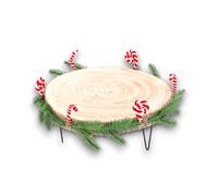 Alzatina Base in Legno a Forma di Tronco Decorazione Natalizia Tavolo, alzatina stand metallo centrotavola Ø 28 cm h. 10 cm Ø 35 cm h. 15 cm, con rametti pino e candy canes (28x10 cm)