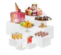 Alzatine per Allestimenti, Set di 8 Alzate per Buffet, Espositore da Buffet per Aperitivo, Alzata per Dolci in Acrilico per Torte, Dessert, Gioielli, Supporto Cubico Annidabile Bianco (3-10in)