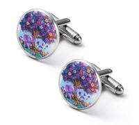 Alzheimers Awareness - Gemelli rotondi a forma di elefante, con nastro viola, per lavoro, matrimonio, festa del papà, regalo per la festa del papà, 1.7cm, Metallo, Nessuna pietra preziosa