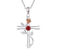 AM ANNIS MUNN Collana con croce da donna, in argento Sterling 925, con pietra portafortuna con rosa, gioiello da donna, regalo di compleanno per moglie e donna, Argento sterling, Zirconie sintetico