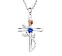 AM ANNIS MUNN Collana con croce da donna, in argento Sterling 925, con pietra portafortuna con rosa, gioiello da donna, regalo di compleanno per moglie e donna, Argento sterling, Zirconie sintetico