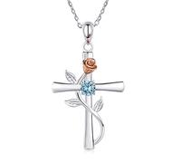 AM ANNIS MUNN Collana con croce da donna, in argento Sterling 925, con pietra portafortuna con rosa, gioiello da donna, regalo di compleanno per moglie e donna, Argento sterling, Zirconie sintetico