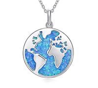 AM ANNIS MUNN Globe Collana da donna in argento sterling 925 con ciondolo a forma di opale, collana da donna in argento sterling 925, con ciondolo del mondo, idea regalo per fidanzate e mamme, Argento